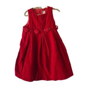Girls Red Velvet Dress Red Roses Size 3T Long Dress Christmas Holiday Toddler